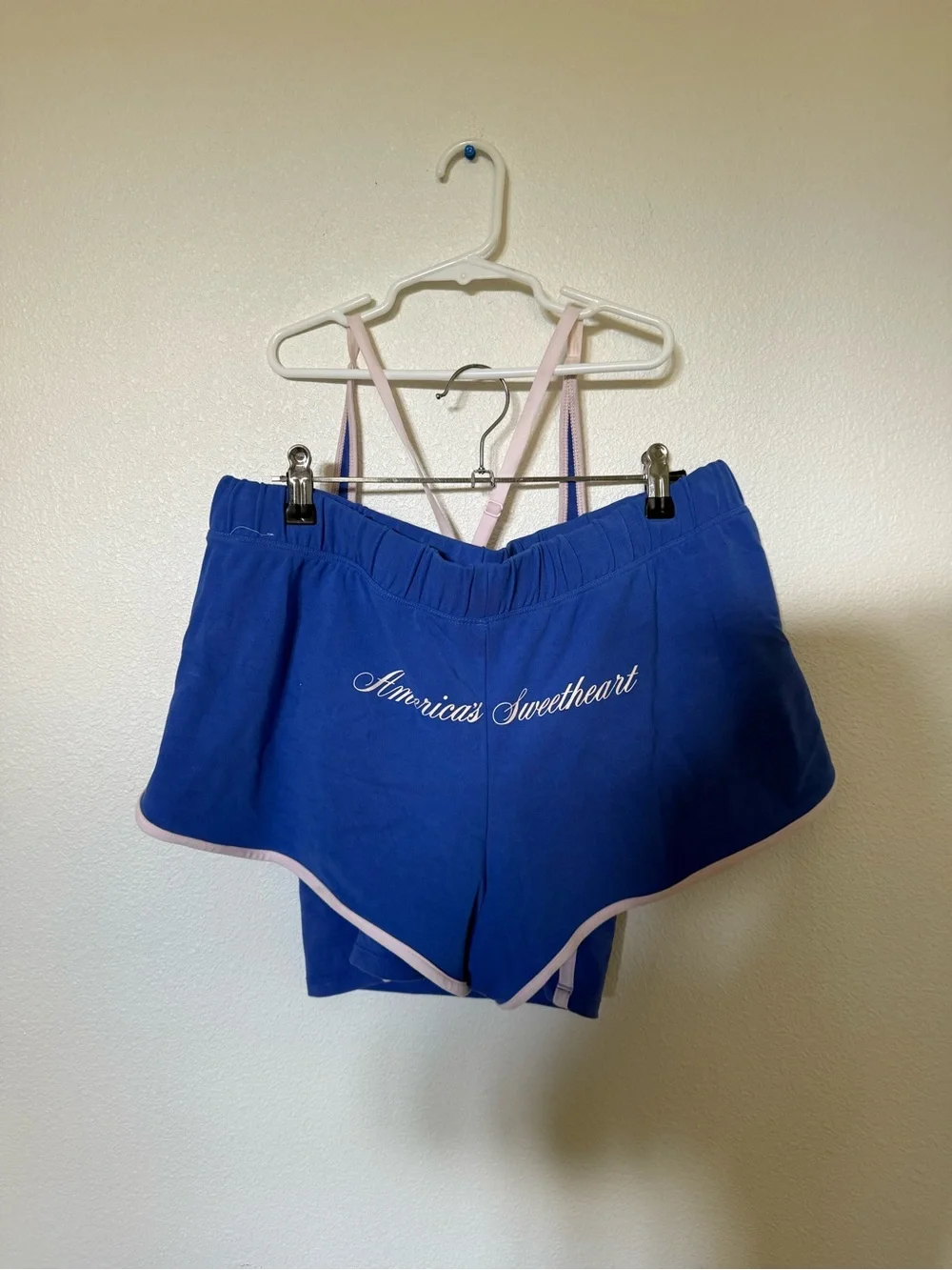 PINK Victoria's Secret Blue and Light Pink Strappy Tank & Shorts Set - Picture 2 of 6
